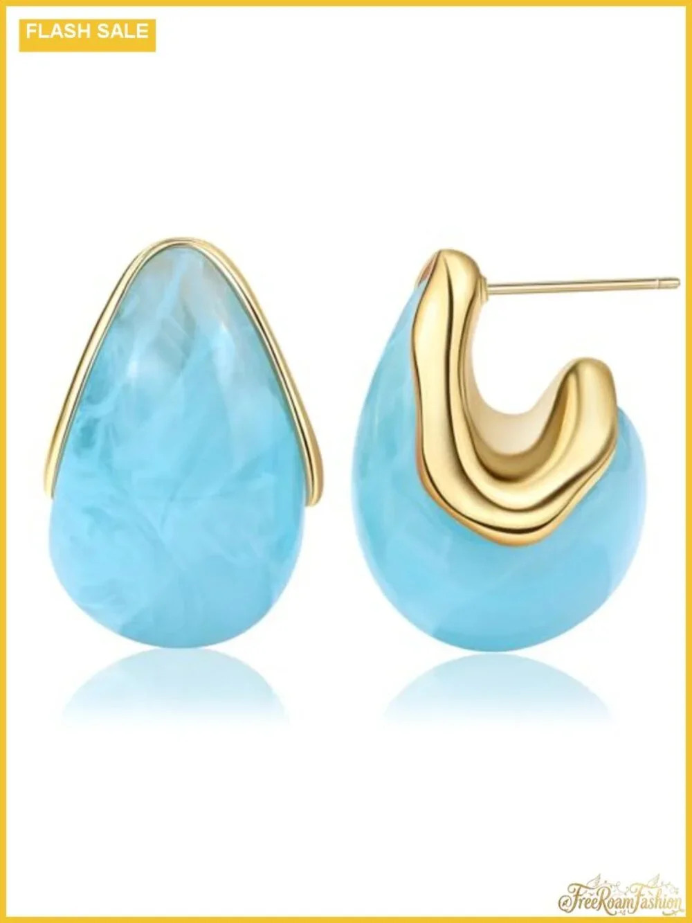 Gold Plated Chunky Teardrop Hoop Drop Earrings Lightweight Statement